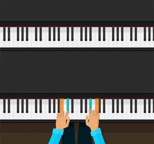 Zongorakulcs billentyűzet vektor játékos művész kezét és akkordok oktatási iskola vagy közelkép zongorista zenész karok játszik nagy szintetizátor banner fehér fekete szín illusztráció lapos rajzfilm tetején — Stock Vector