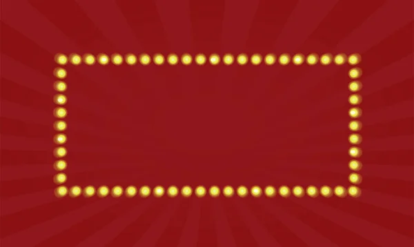 Показать рамку света венок красный прямоугольник вектор баннера с светящимся магическим ретро-лампы для иллюстрации вывески шатра, квадратный рекламный щит ретро фон для демонстрации декора рекламного щита скопировать шаблон пространства — стоковый вектор