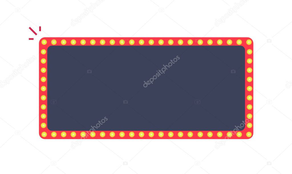 Light show frame for casino game banner vector isolated or glowing lamp bulb border for marquee flat cartoon illustration, cinema rectangle sign board or winner prize retro vintage billboard clipart