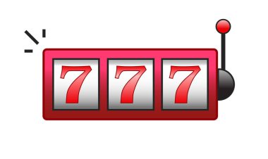 Kumar makinesi veya 777 kumarhane slot makinesi ikramiyesi kazanan vektör simgesi beyaz arkaplanda