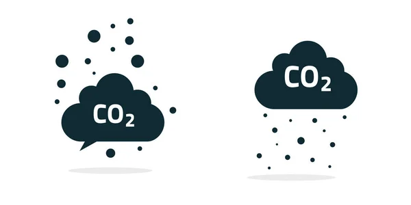CO2 emisyon ikonu vektörü veya karbondioksit gaz kirliliği bulut yağmuru sembolü düz tasarım, hava egzozu duman piktogramı veya zehirli kimyasal duman işareti resmi — Stok Vektör