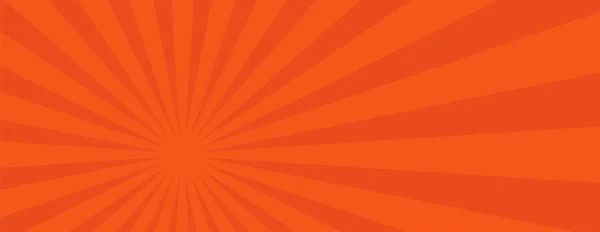 Fundo de raios laranja horizontal como banner vetorial gráfico sunburst ou abstrato retro starburst radial pinwheel cartoon comic funny pop art illustration, vintage flash sunlight or sun light star boom — Vetor de Stock
