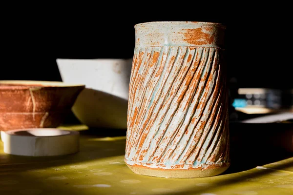 Arte Ceramica Realizzata Ceramica Esposta Uno Studio Lavorazione Della Ceramica — Foto Stock