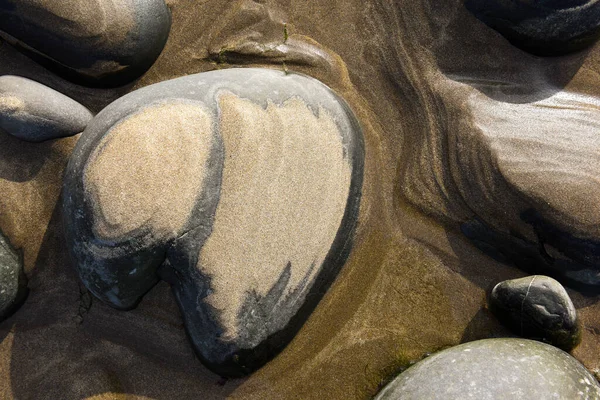 Patrón Abstracto Natural Formado Por Arena Sobre Guijarros Marea Baja — Foto de Stock