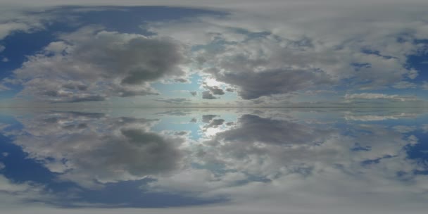 360 panorama mirror background sky, cloudy horixo nature, spherical cloudscape aerial lake or sea — Vídeo de Stock