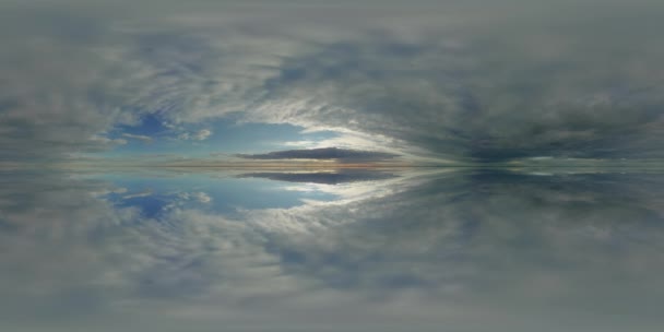 360 panorama mirror background sky, cloudy horixo nature, spherical cloudscape aerial lake or sea — Stock Video