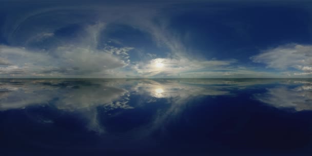 360 panorama mirror background sky, cloudy horixo nature, spherical cloudscape aerial lake or sea — Stockvideo