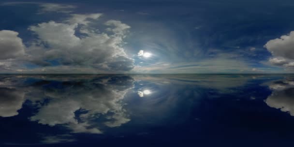 360 panorama mirror background sky, cloudy horixo nature, spherical cloudscape aerial lake or sea — Stock Video