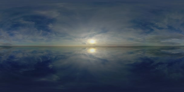 360 panorama espejo fondo cielo, naturaleza horixo nublado, esférico paisaje nuboso lago aéreo o mar — Vídeos de Stock