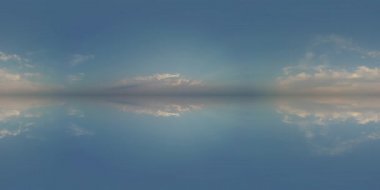 360 panorama aynalı arka plan gökyüzü, bulutlu horixo doğa, küresel bulutlu hava gölü veya deniz manzarası