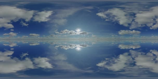 Sky 360 panorama mirror background, cloudy horixo nature, spherical cloudscape aerial lake or sea — Vídeo de Stock