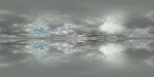 Sky 360 panorama mirror background, cloudy horixo nature, spherical cloudscape aerial lake or sea — Stockvideo