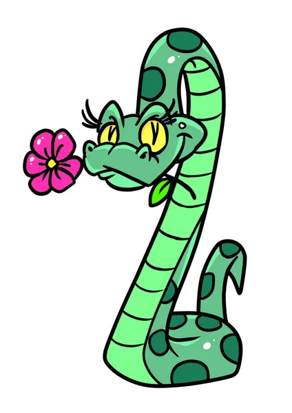 Schöne Große Grüne Schlange Geschenk Blume Illustration — Stockfoto