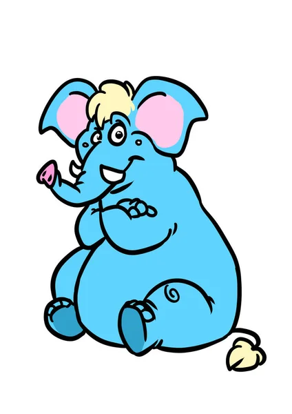 Elefante Azul Personaje Sonrisa Felicidad Ilustración —  Fotos de Stock