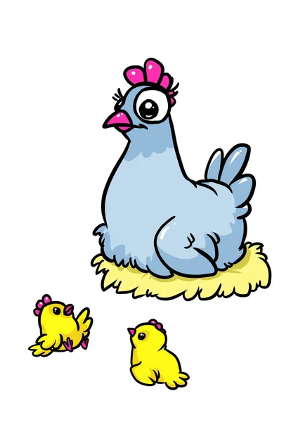 Hen Mamma Mamma Hönan Planer Små Kycklingar Barn Illustration — Stockfoto