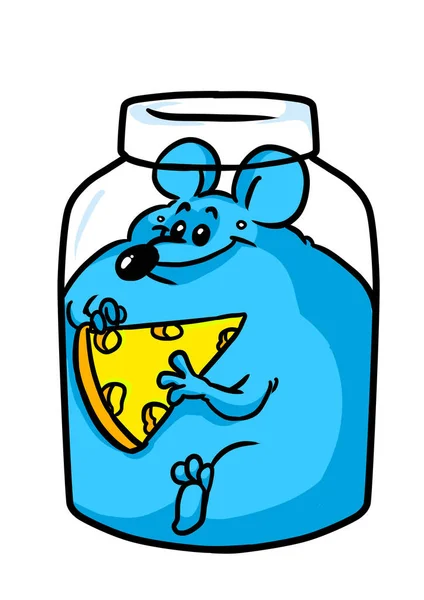 Tuk Myš Sklenice Snídaně Sýr Ilustrace Zvíře — Stock fotografie