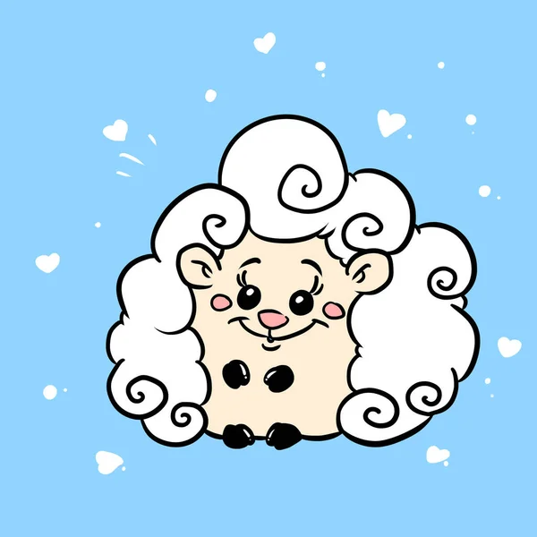 Fluffy Bianco Ariete Personaggio Piccolo Animale Illustrazione — Foto Stock