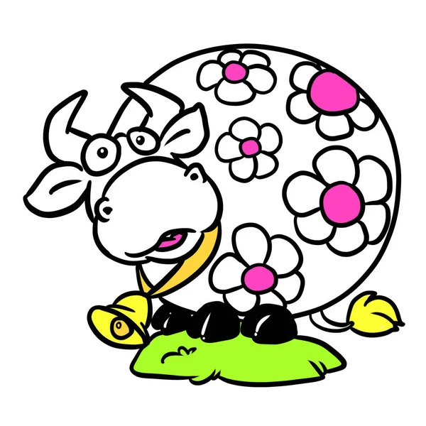 Tlustá Kráva Květiny Parodie Kreslený Znak Ilustrace — Stock fotografie
