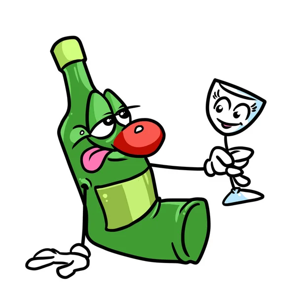 Pijany Wino Butelka Szklanka Alkohol Ilustracja Parodia — Zdjęcie stockowe