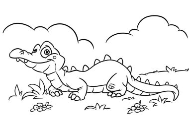 Güler yüzlü timsah, dinlenme doğa çizimi.