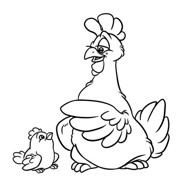 Mom Chicken Baby Chick Poultry Farm Illustration Coloring — Stock Photo, Image