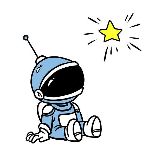 Маленький Персонаж Астронавта Відпочиває Виглядає Зірка Ілюстрація Мультфільм — стокове фото