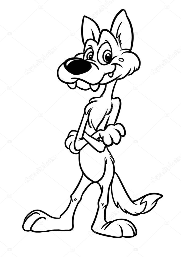 Wolf pose standing looking smile character illustration