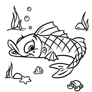 Neşeli balıklar deniz dibi resimli çizgi film renklerinde yatar.