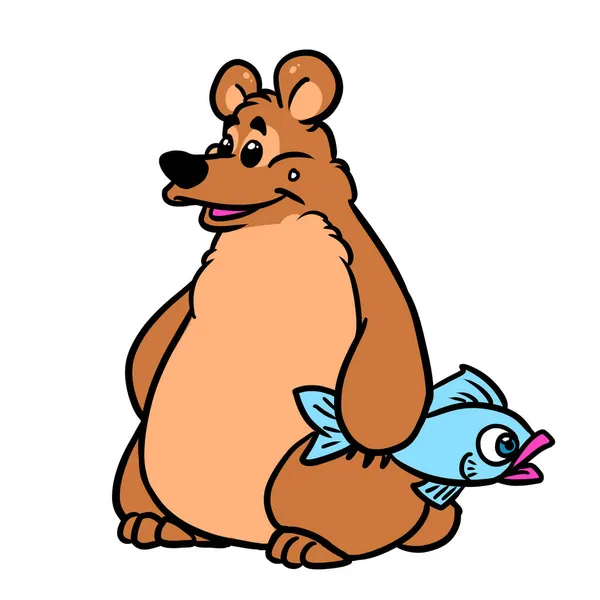 Bear Fish Contented Character Illustration Cartoon — Stock Photo, Image