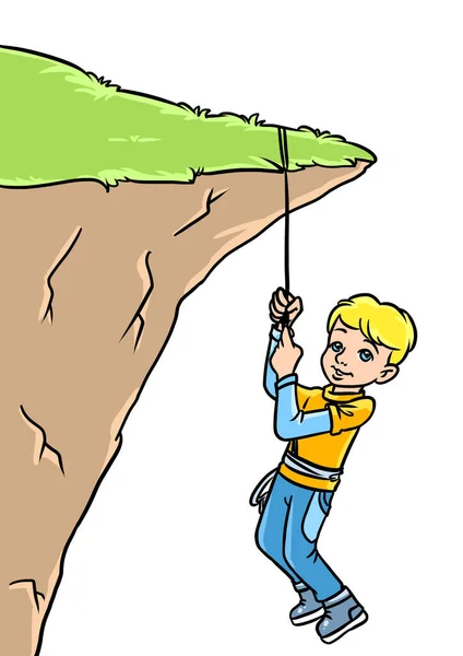 Chłopiec Wspinaczka Rock Wspiąć Się Pod Górę Ilustracja Kreskówka — Zdjęcie stockowe