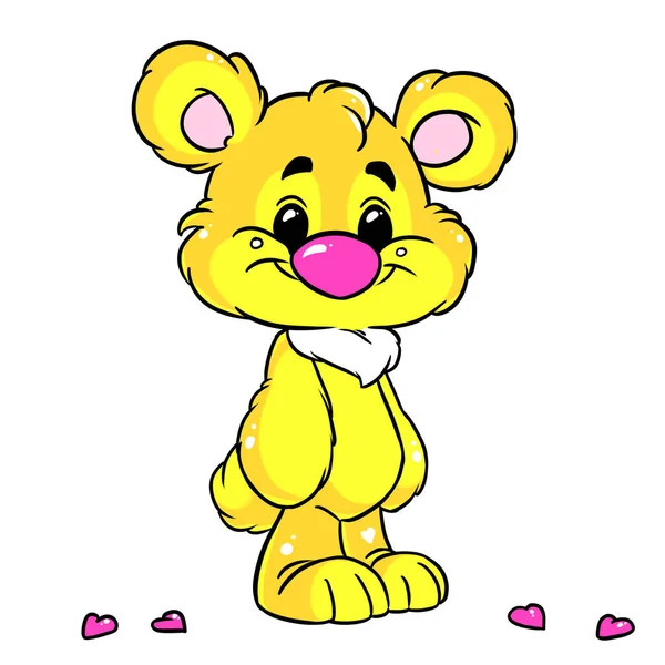 Pequeno Urso Amarelo Cartão Postal Personagem Ilustração Desenhos Animados — Fotografia de Stock