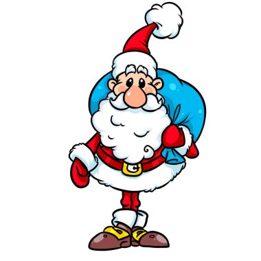 Komik noel baba hediye çantası Yeni yıl çizgi film illüstrasyonu