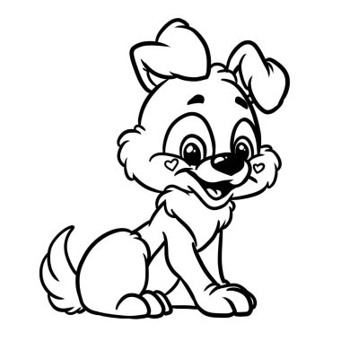 Küçük köpek yavrusu gülüşü karakter çizimi karikatürü