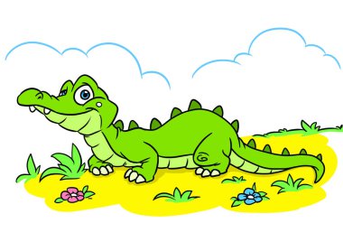 Gülen kibar timsah dinlenme doğa illüstrasyon çizgi filmi