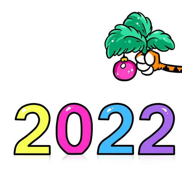 Tiger Calendar Symbol New Year Card 2022 Christmas Tree Gift — Stock Photo, Image