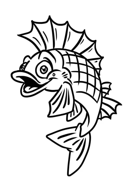 Wesoły Niebieski Ryby Emocje Szczęście Skok Woda Ilustracja Kolorowanki Kreskówka — Zdjęcie stockowe
