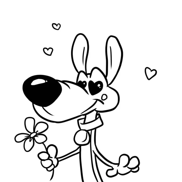 Hund Liebe Geben Blume Illustration Färbung Cartoon — Stockfoto