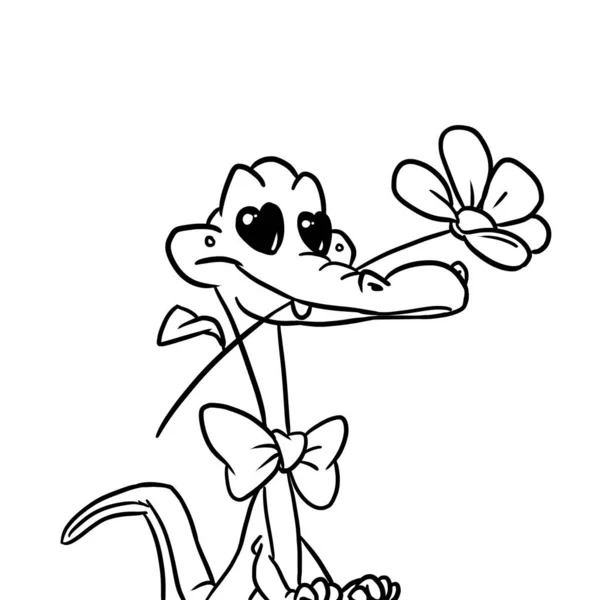 Illust Enamored Krokodyl Kwiat Prezent Kolorowanki Kreskówka — Zdjęcie stockowe