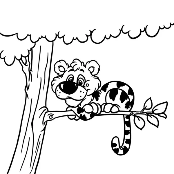 Vtipný Tygr Postava Sedí Strom Ilustrace Kreslené Zbarvení — Stock fotografie