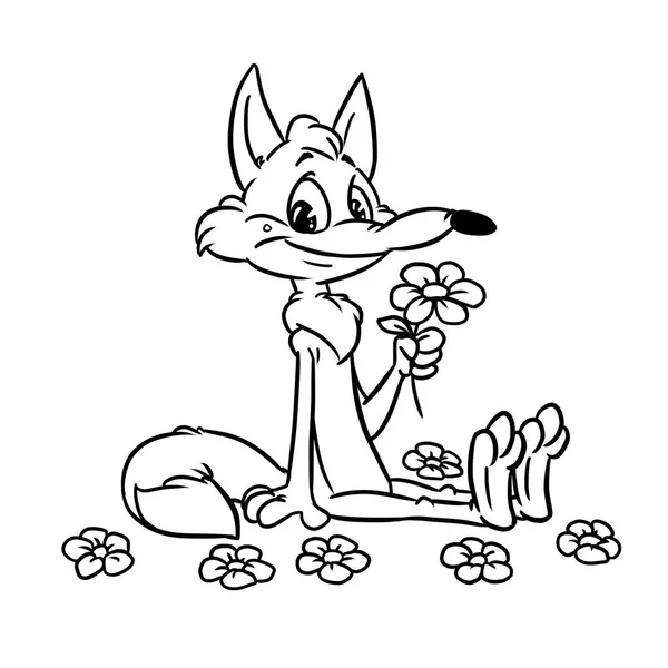 Fox Kind Animal Sitting Meadow Flowers Illustration Cartoon Coloring — Stock Photo, Image