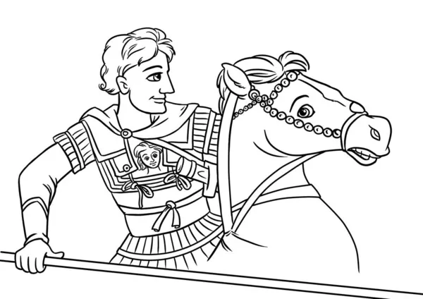 Aleksander Wielki Jeździec Historia Starożytności Ilustracja Zarys Kolorowanki — Zdjęcie stockowe