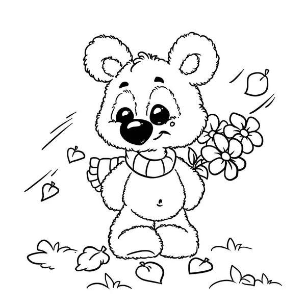 Kleine Art Bär Junges Herbst Strauß Blumen Illustration Cartoon Färbung — Stockfoto