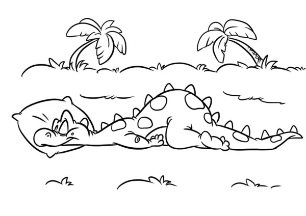 Dinosaurio Almohada Para Dormir Naturaleza Ilustración Dibujos Animados Para Colorear — Foto de Stock