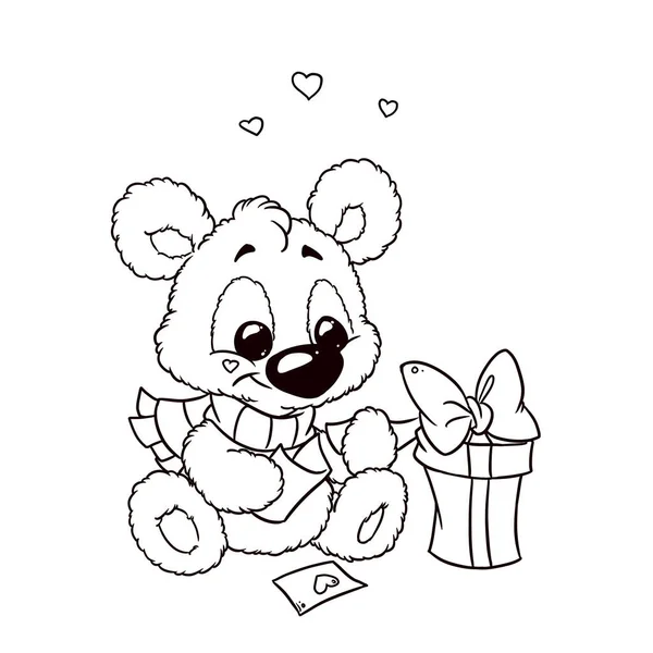 Petit Ours Gentil Cadeau Surprise Amour Illustration Dessin Animé Coloriage — Photo