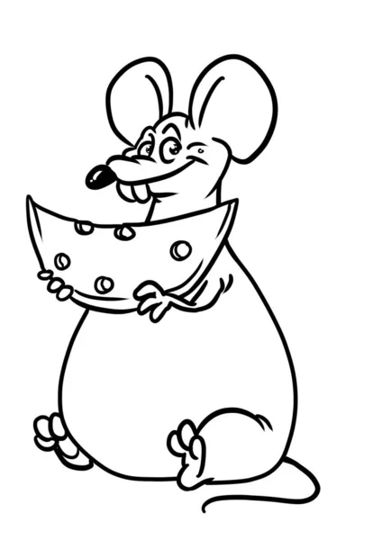 大きな脂肪のマウスの作品のチーズ笑顔幸福イラストぬり絵漫画 — ストック写真