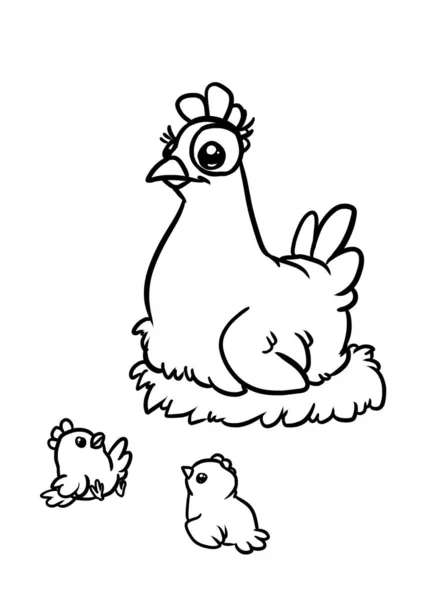 Ibu Hen Punya Rencana Induk Ayam Kecil Anak Anak Menggambar — Stok Foto