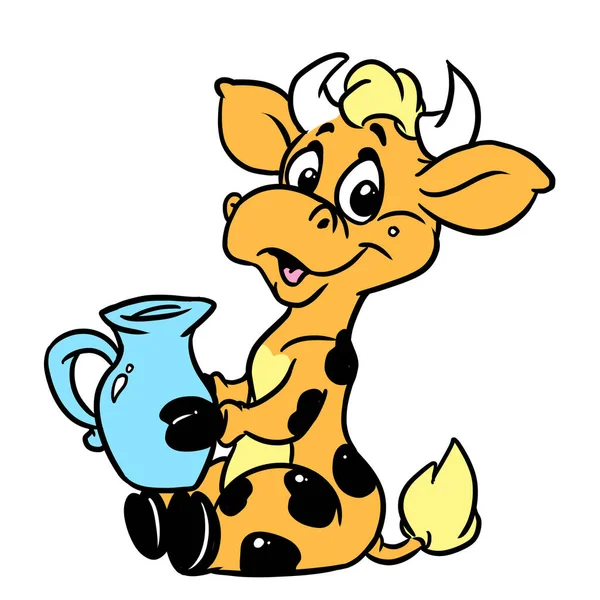Kráva Drží Džbánek Mléka Úsměv Radost Ilustrace — Stock fotografie