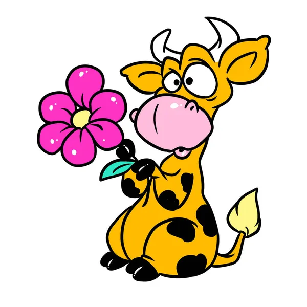 Vaca Surpreso Segurando Grande Ilustração Flor — Fotografia de Stock