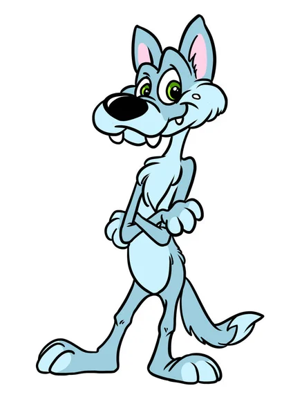 Wolf Pose Stehend Suchen Lächeln Charakter Illustration Cartoon — Stockfoto