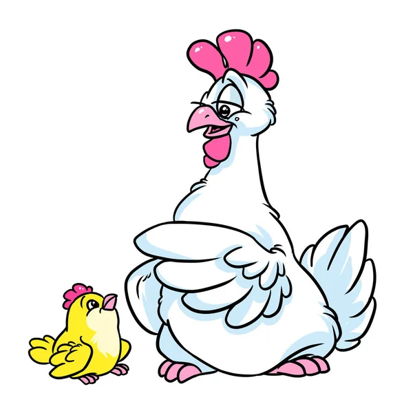 Mom Chicken Kid Chick Poultry Farm Illustration Cartoon — Stock Photo, Image